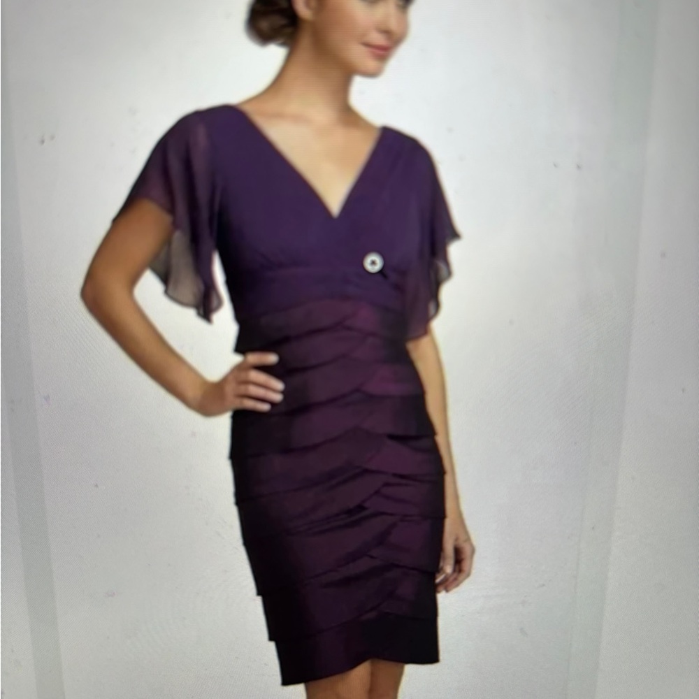 Adrianna Papell Purple Chiffon Layered Cocktail Dress